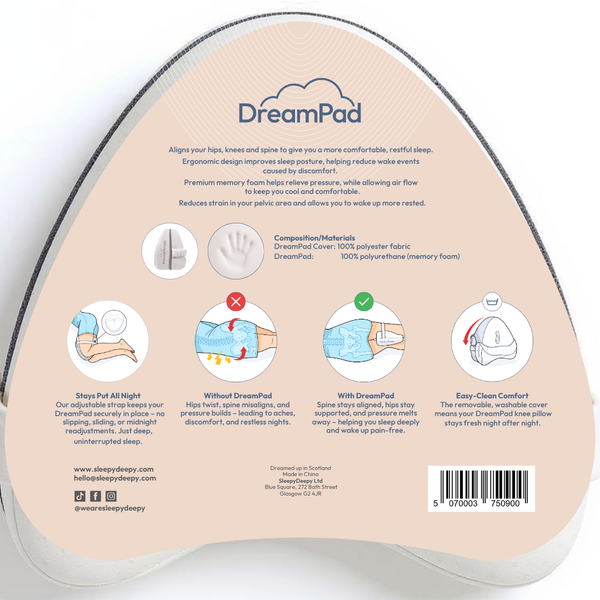 DreamPad (Ergonomic, Contoured Memory Foam Knee Pillow For Side Sleepers)