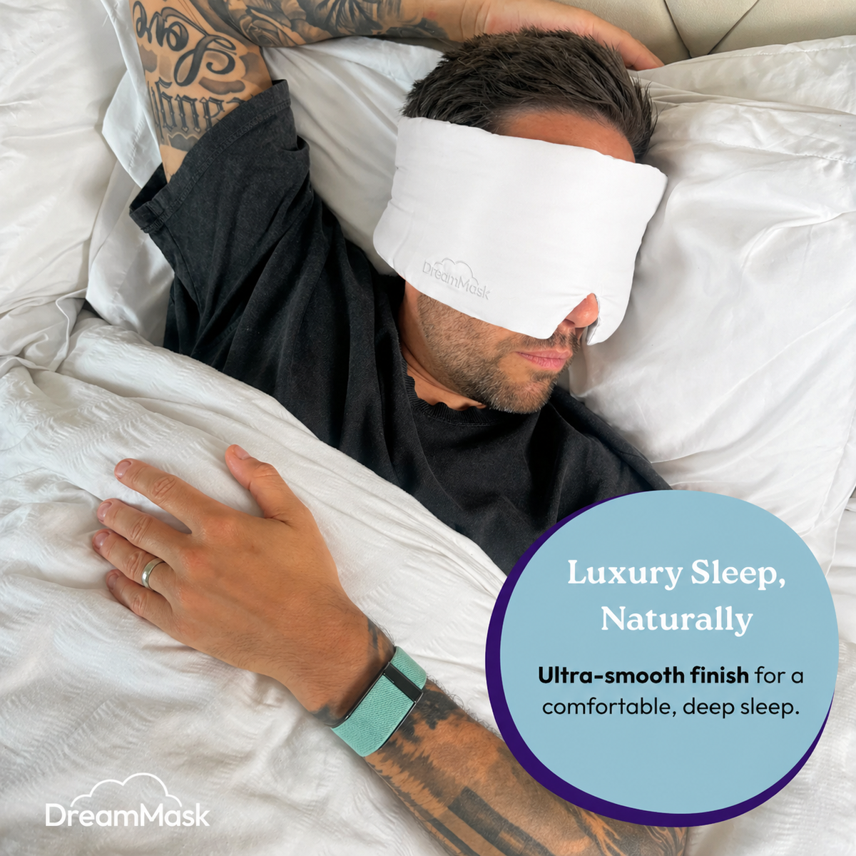 DreamMask (White) (Luxury 100% Blackout Sleep Mask | Bamboo Silk | 3D Memory Foam) SleepyDeepy - Sleep Aids For Deeper Sleep