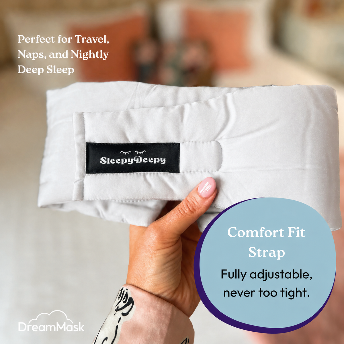 DreamMask (White) (Luxury 100% Blackout Sleep Mask | Bamboo Silk | 3D Memory Foam) SleepyDeepy - Sleep Aids For Deeper Sleep