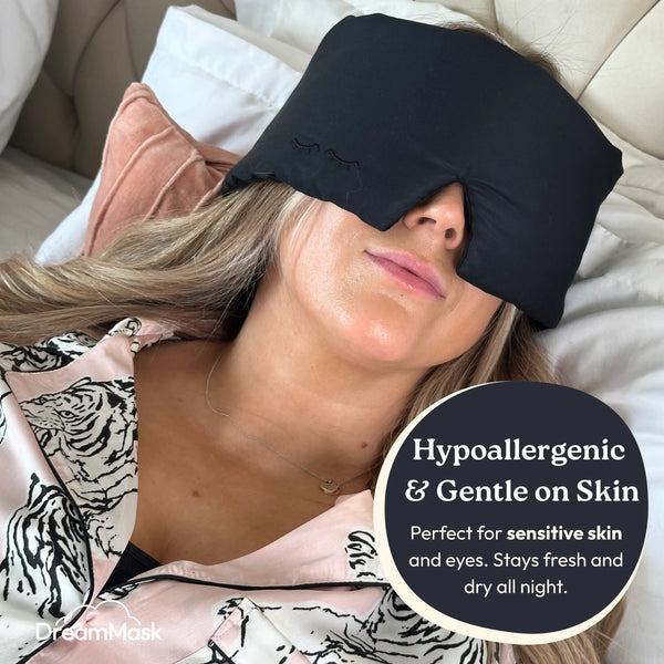 DreamMask (Black) (Luxury 100% Blackout Sleep Mask | Bamboo Silk | 3D Memory Foam) SleepyDeepy - Sleep Aids For Deeper Sleep