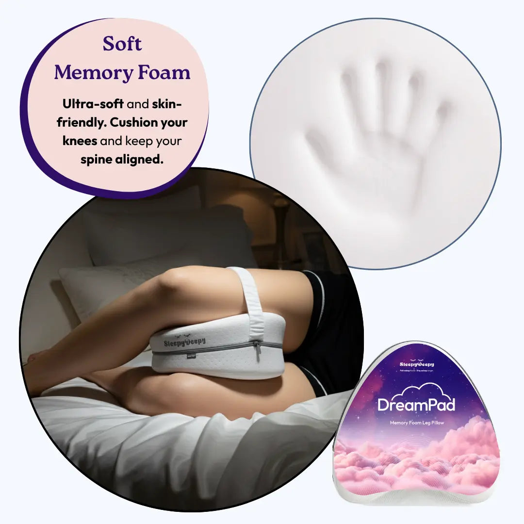 DreamPad - Ergonomic, Contoured Memory Foam Knee Pillow For Sleeping SleepyDeepy - Sleep Aids For Deeper Sleep