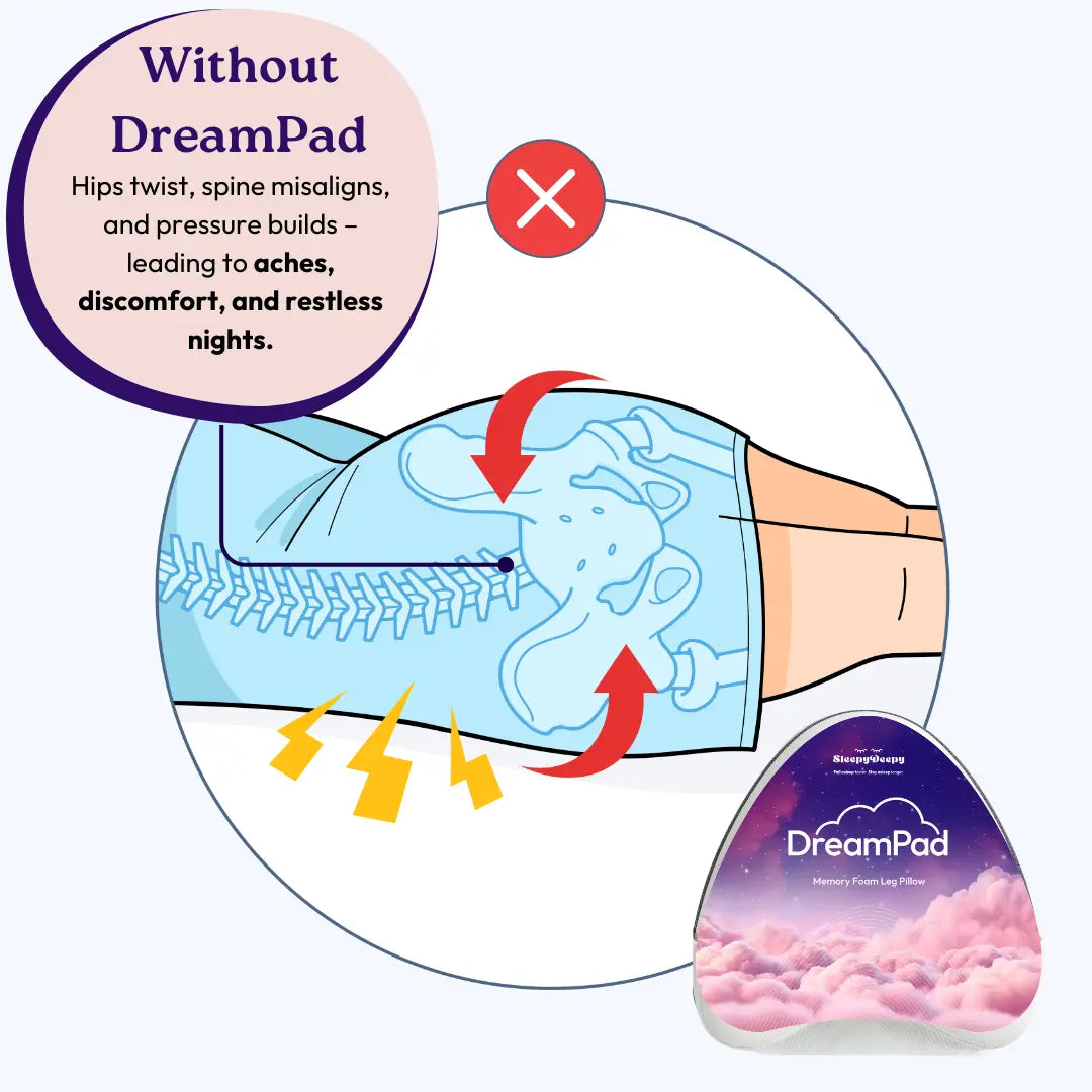 DreamPad - Ergonomic, Contoured Memory Foam Knee Pillow For Sleeping SleepyDeepy - Sleep Aids For Deeper Sleep
