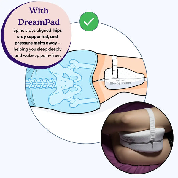 DreamPad - Ergonomic, Contoured Memory Foam Knee Pillow For Sleeping SleepyDeepy - Sleep Aids For Deeper Sleep
