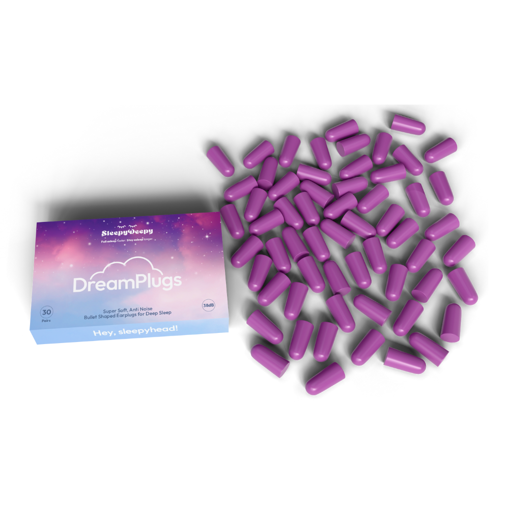 Purple DreamPlugs with packaging on a white background