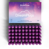 Purple earplugs with 'Sleepy Deepy' packaging on a white background